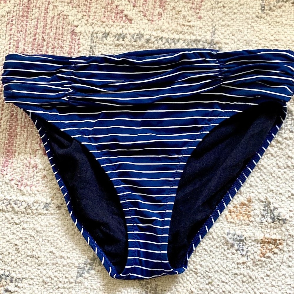 Garnet Hill Navy Striped Bikini Swim Bottom